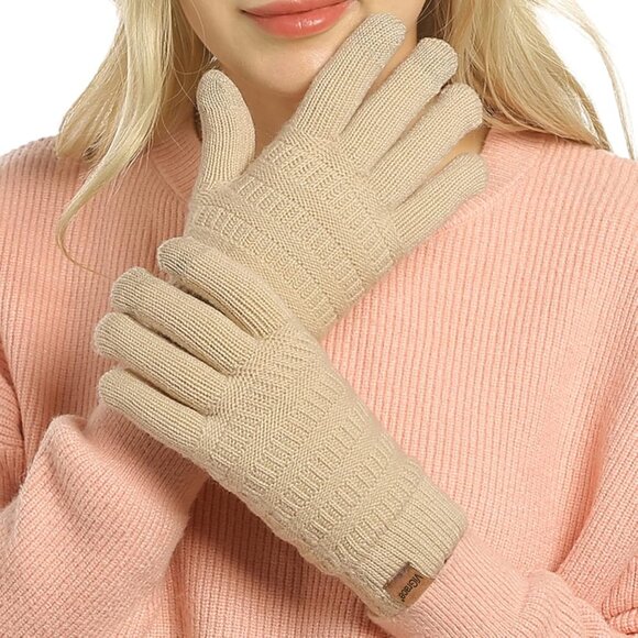 Accessories - Womens Winter Touchscreen Gloves Cable Knit Warm Lined 3 Fingers Dual-layer Touc